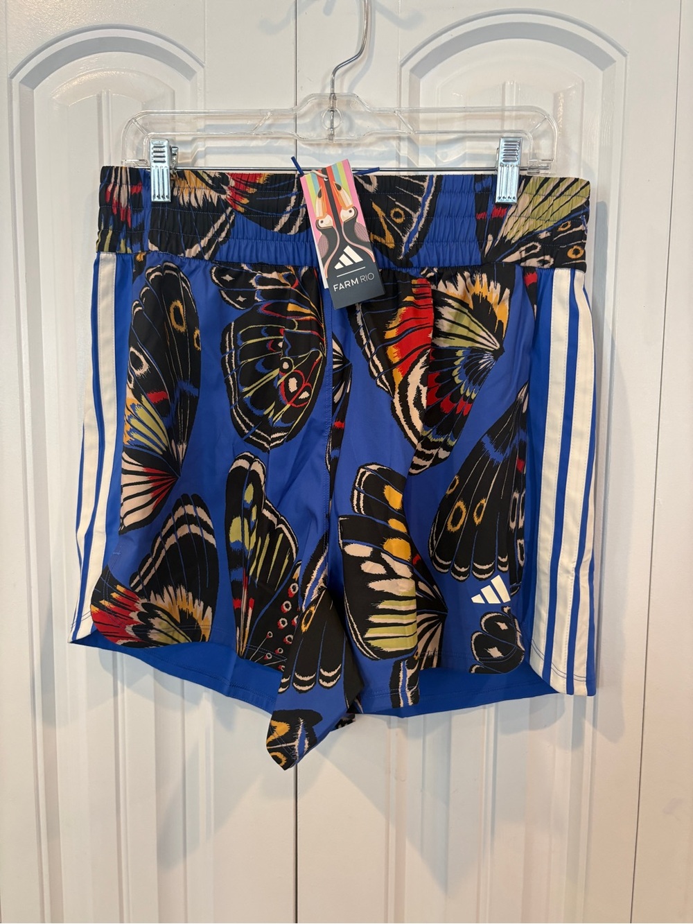 Adidas farm rio blue butterfly print active shorts size large